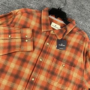 The Normal Brand Flannel Shirt Mens 2XL XXL‎ Brown Plaid Long Sleeve Button New